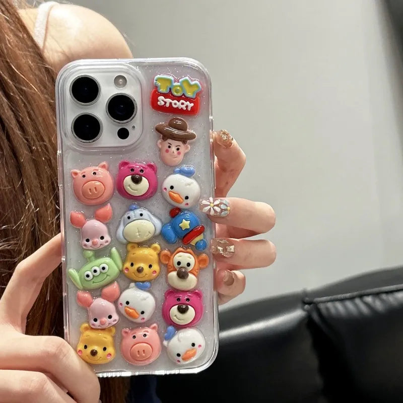 Cute 3D cartoon strawberry bear toy mobilization dropper phone case for iPhone 16 15 14 13 12 11 Pro Max Plus protective case.
