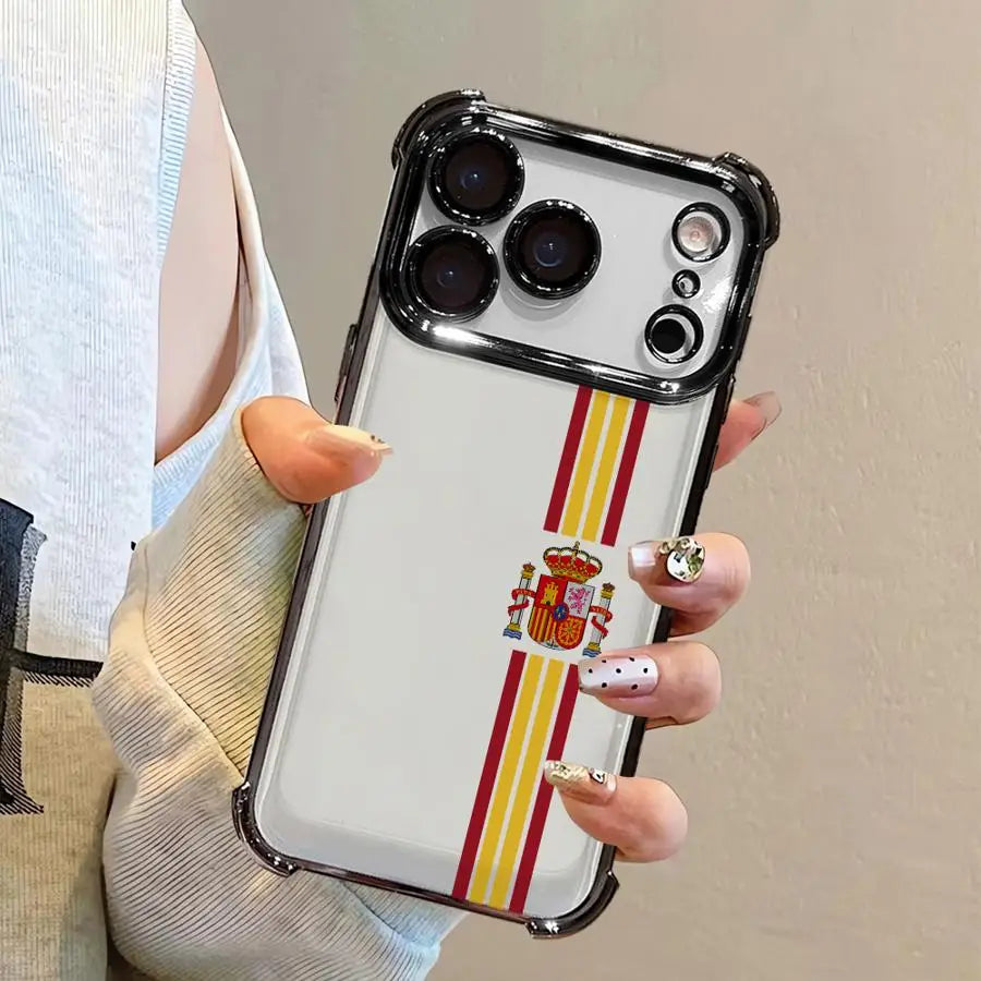 S-Spanish Flag National Soft Phone Cover Case for iPhone 12 15 Plus 17 Air 11 16 17 Pro Max 13 14