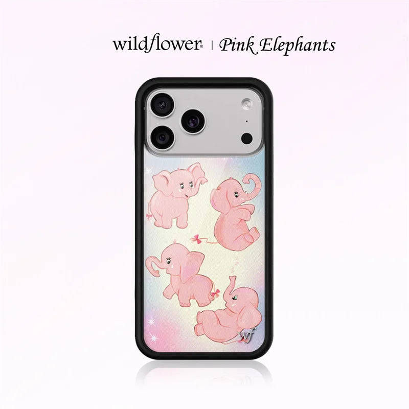 Wildflower INS Pink Elephants Phone Case for iPhone 16 13 12 11 14 15 17Pro Max Plus Cute long nose baby elephant wf Cover﻿﻿﻿﻿﻿﻿