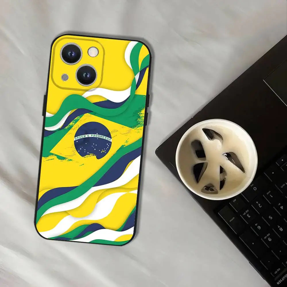 Brazil Brazilian Flag Phone Case For iPhone 17,16,15,14,13,12,11,Pro,XS,Max,XR,Plus,E,SE4,Mini Black Soft Cover
