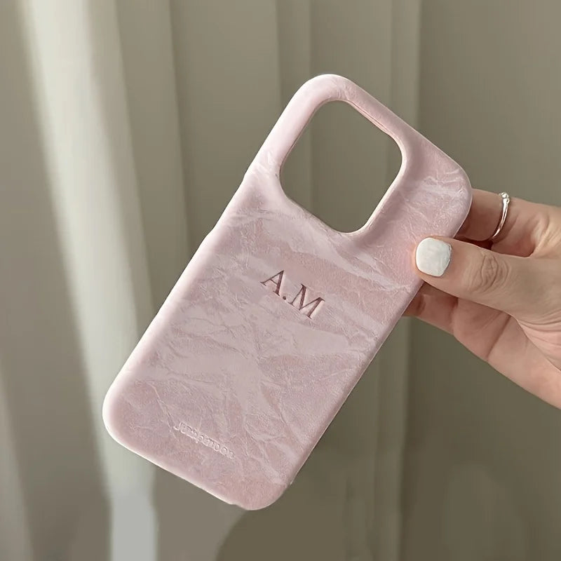 Personalized Customized Name Marble Pattern Faux Leather Phone Case For iPhone 16 15 14 Pro Max 13 12 11 Soft Protective Cover