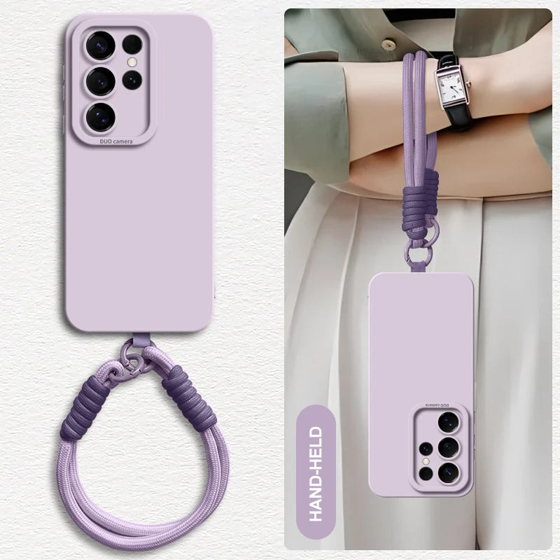 Fashion Liquid Silicone Lanyard Phone Case for Samsung Galaxy S26 S25 S24 S 26 Ultra Plus S26Ultra Cases Hand Wrist Strap Cover
