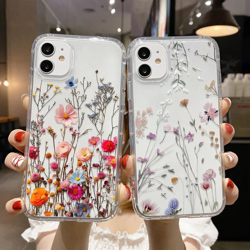 Flower Phone Case For iPhone 17 Case iPhone 15 13 14 11 12 16 Pro Max 7 8 Plus 12 13 Mini XR SE Soft Silicone Transparent Cover
