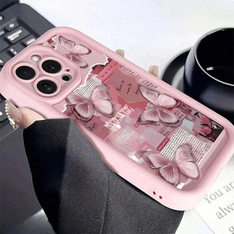 Pink Cute Butterfly Silicone Soft Phone Case For iPhone 17 16PRO 15 14 13 12 11PROMAX Shockproof Candy Cover