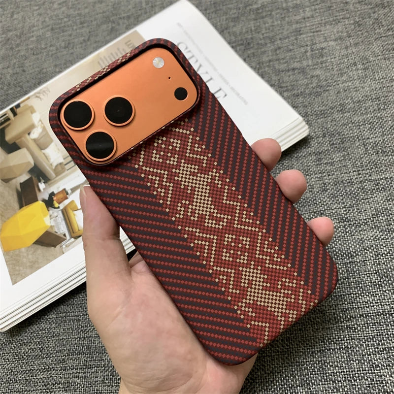 New Kevlar Carbon Fiber Pattern Plastic Phone Case for iPhone 17 16 15 14 13 Pro Max 17ProMax Frameless Cooling Slim Hard Cover
