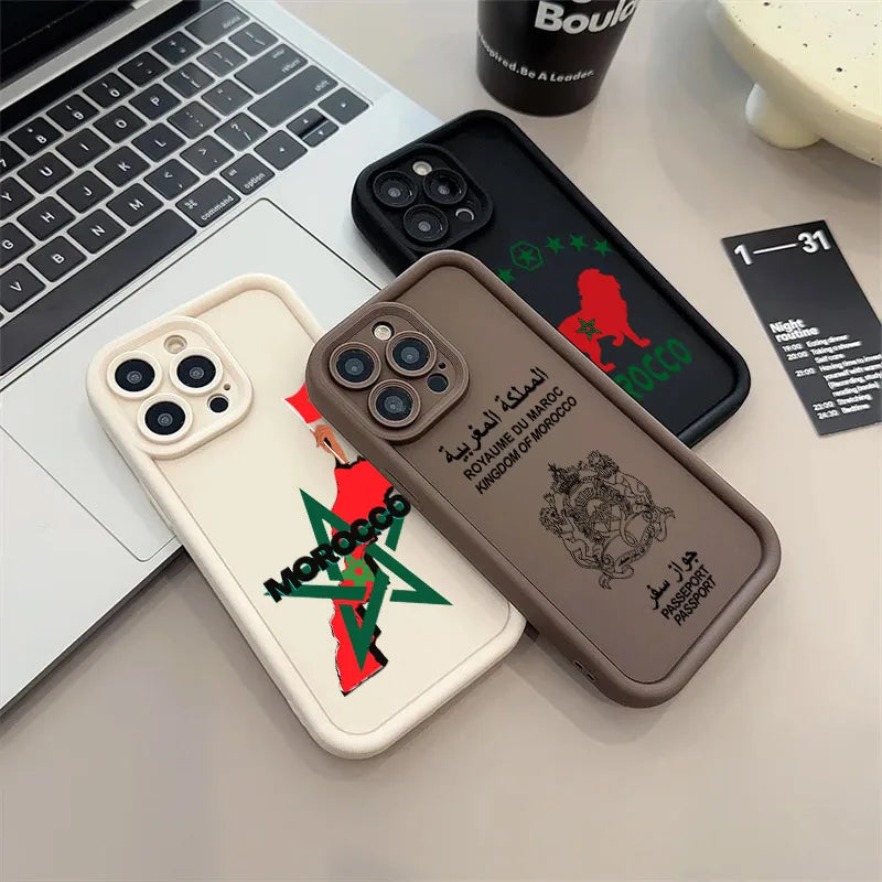 Morocco Flag Passport Lion Soft Silicone Case For iPhone 17 11 15 16 13 Pro Max 14 Plus 12 Pro 16E 17AIR Shockproof Phone Cover