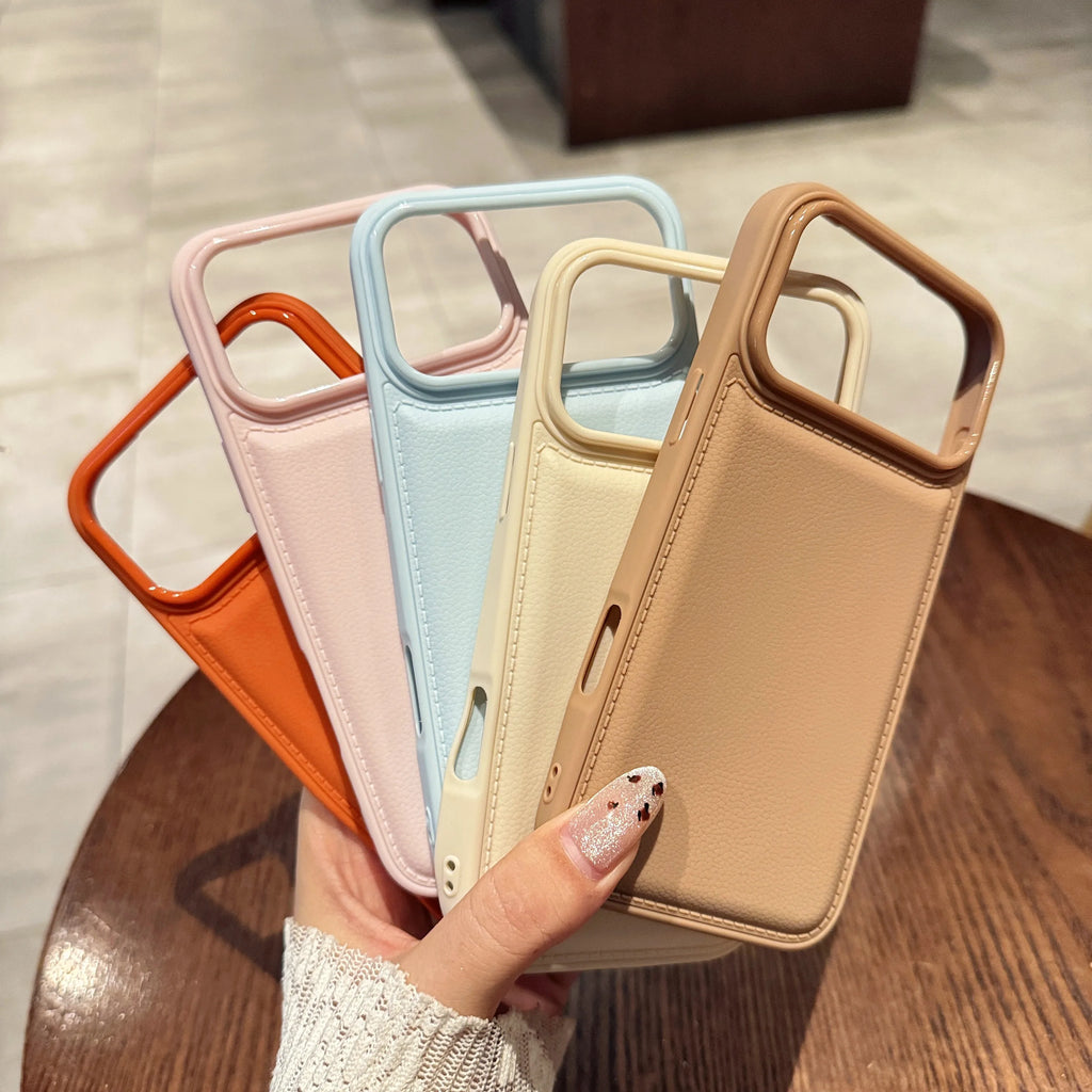 Luxury Matte Leather Texture Shockproof Case For iPhone 17 Air 16 15 14 13 12 11 Pro Max XR XS 8 7 Plus Candy Color Cover Funda