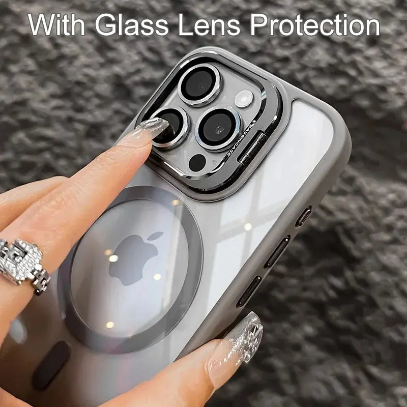Luxury Magnetic For Magsafe Shockproof Phone Case For iPhone 11 12 13 14 15 16 17 Pro Max Plus Stand Glass Lens Protection Cover