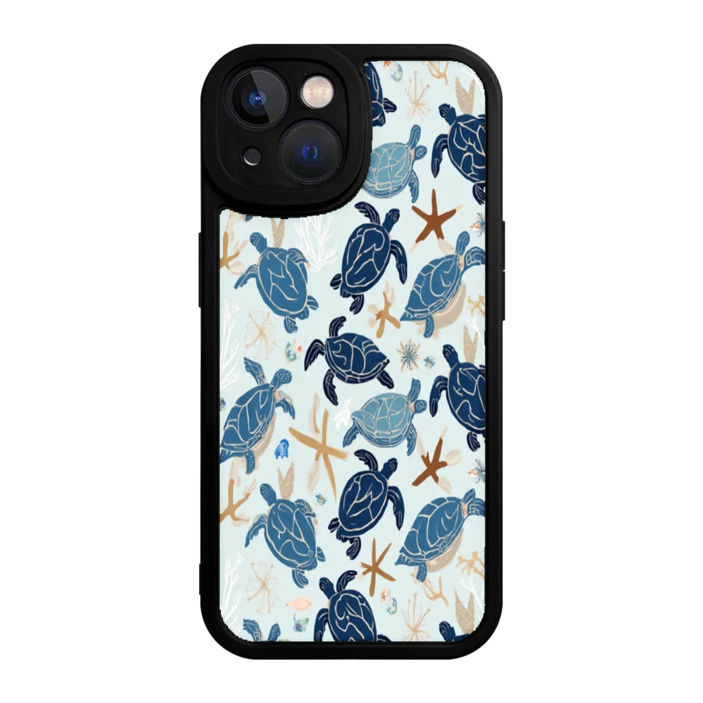 Phone Case Blue Sea Turtle And Starfish Pattern For Iphone X To Iphone 16 Pro Max Beach Summer Outdoor Use