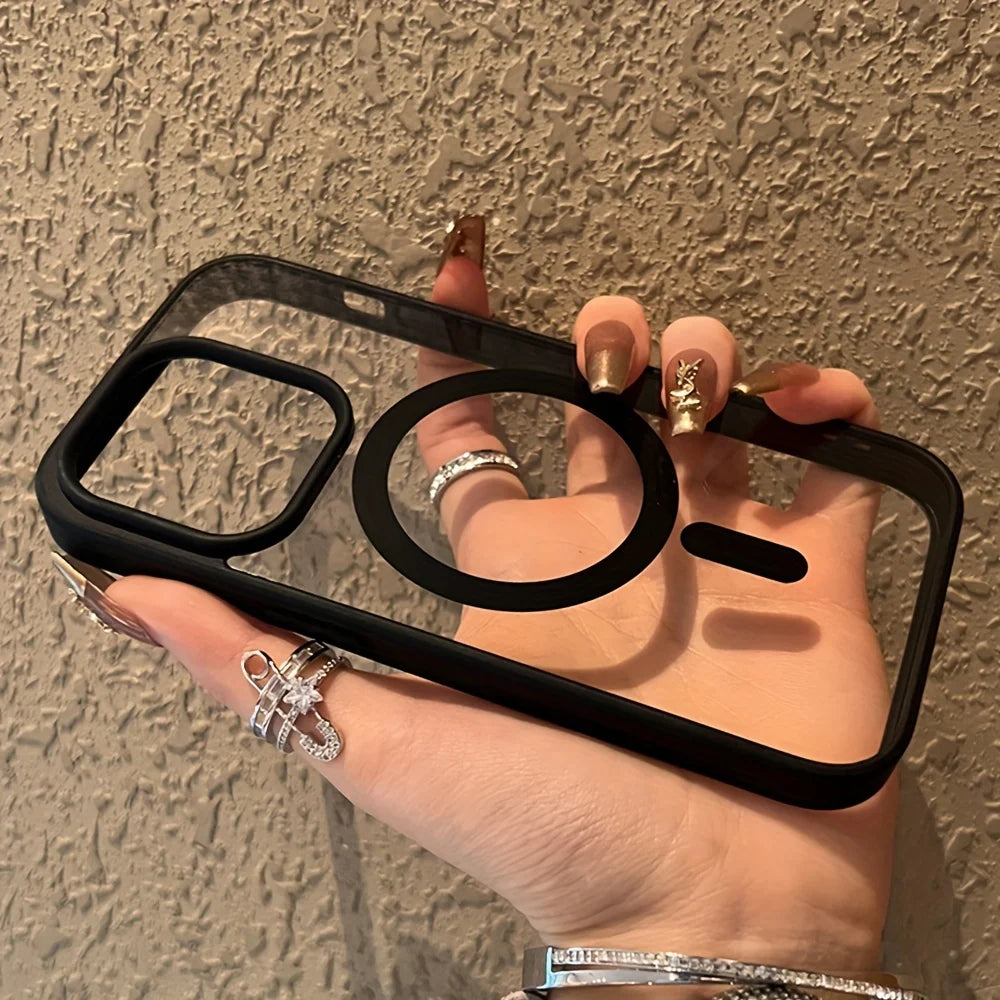 1 Case + 1 Phone Stand Luxury Clear Magnetic Wireless Charging Phone Case for iPhone 17 16 15 14 13 12 11 Pro Max Plus