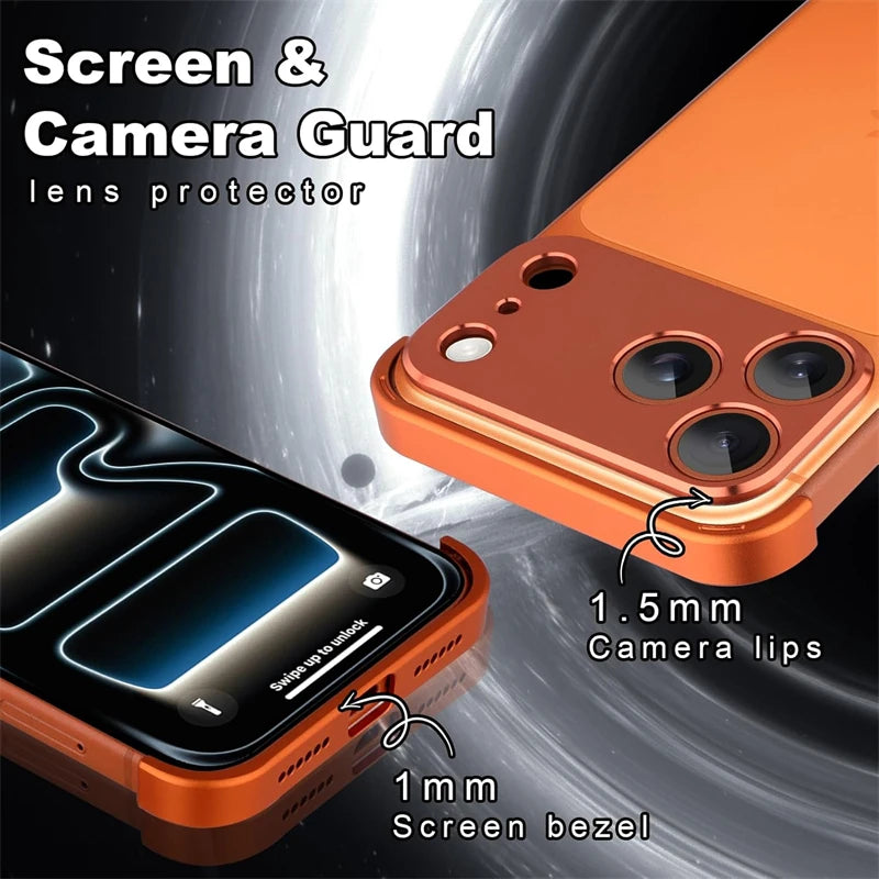 Orange Metal Frameless Bumper Case for IPhone 17 Air 16 15 14 13 12 Pro Max Plus 17Air 17Pro Camera Lens Protection Corner Cover