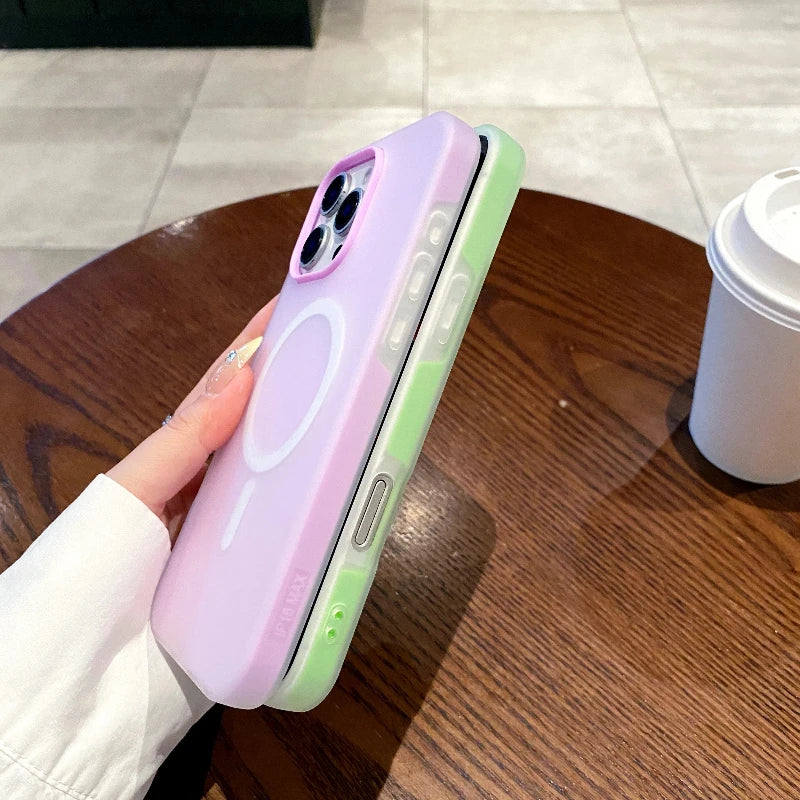 Luxury Candy Color 2 IN 1 For Magsafe Case For iPhone 17 Air 16 15 14 13 12 Pro Max Magnetic Wireless Charge Matte Soft Cover