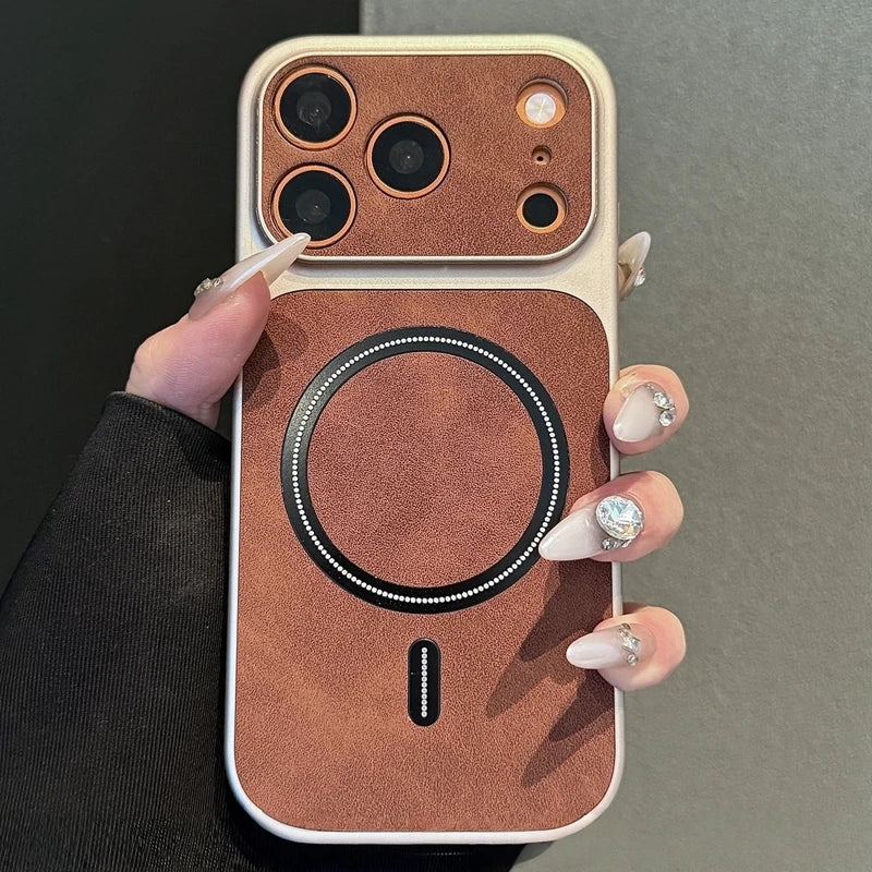 Luxury Magnetic Leather Phone Case For iPhone 13 14 15 16 17 Pro Max Air Magsafe Bumper Back Shockproof Case Cover