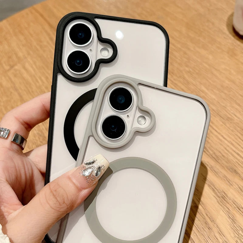 Luxury For Magsafe Transparent Case For iPhone 11 12 13 14 15 16 17 Pro Max Mini Plus Magnetic Wireless Charge Bumper Case Cover
