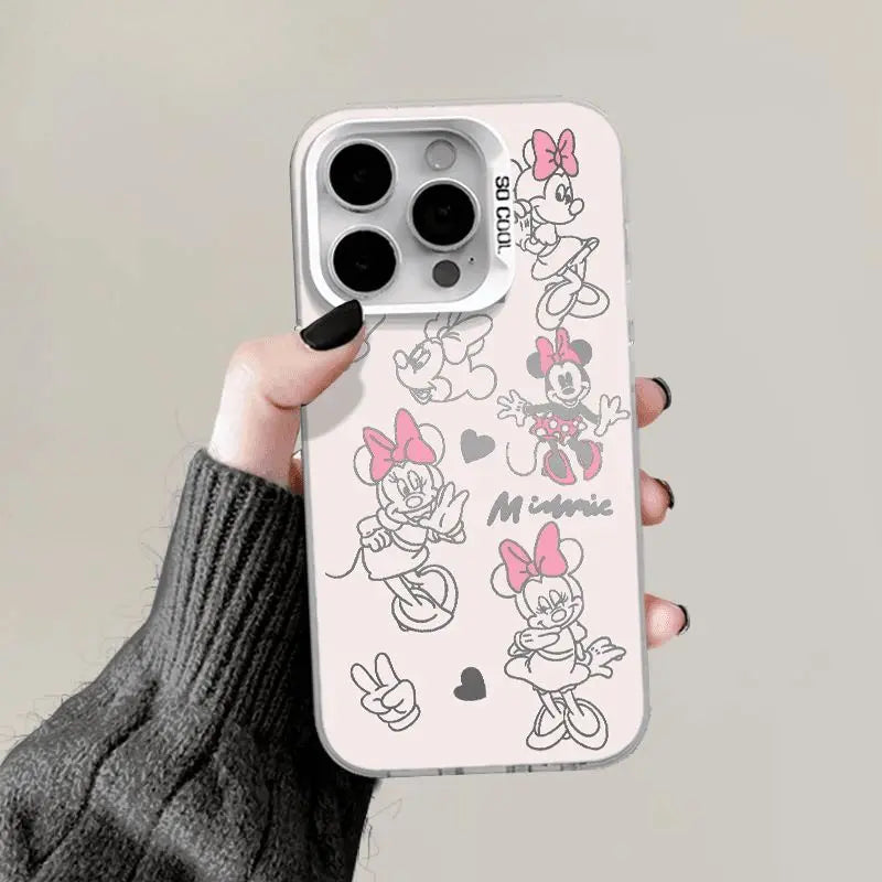 Pretty Cute Mickey Minnie Mouse Case For Samsung Galaxy S26 Ultra S25 S24 S23 S22 Ultra Plus FE A57 A56 A55 5G Metal Lens Casing