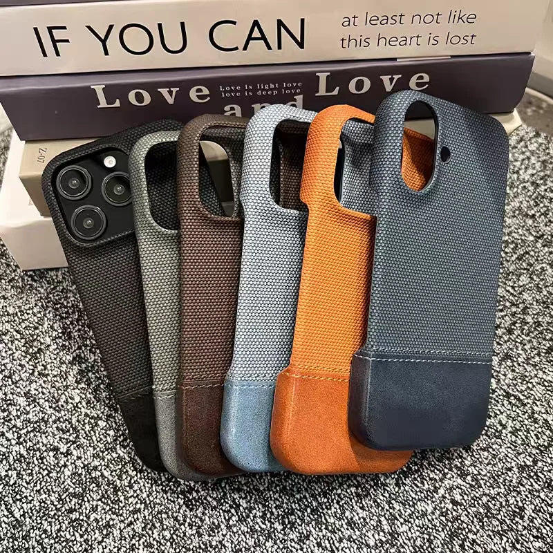 Business Splice Leather Nylon Fabric Case For iPhone 17 Air 16 15 14 Plus 13 12 Pro Max Frameless Cooling Matte Shockproof Cover