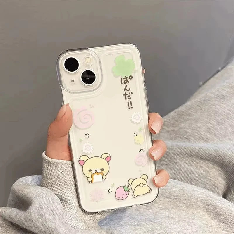Strawberry R-Rilakkuma Bears Phone Case For iPhone 17 16e 16 15 14 13 12 11 Air Pro Max 7 8 Plus Transparent Soft Back Cover