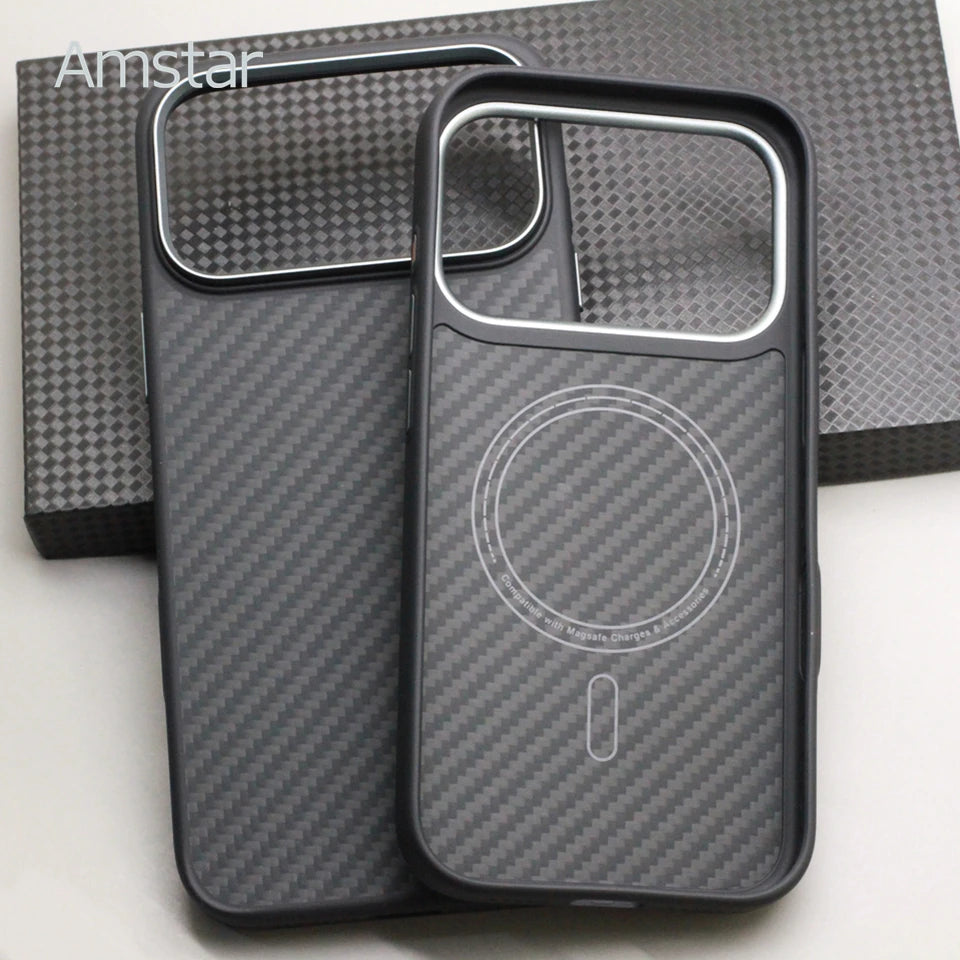 Carbon Fiber Magnetic Case TPU Soft Frame for iPhone 17 Pro Max / 17 Pro Kevlar Aramid Fiber Anti-fall Magnetic Case