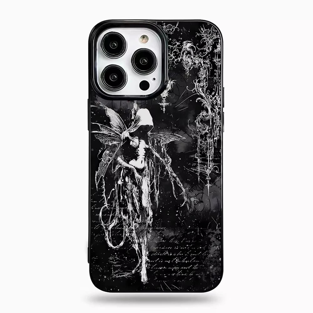 Luxury Retro Gothic Girl Angel Black Phone Case For iPhone 17 Air 16 Pro Max 15 14 Plus 13 12 11 Shockproof Silicone Back Cover