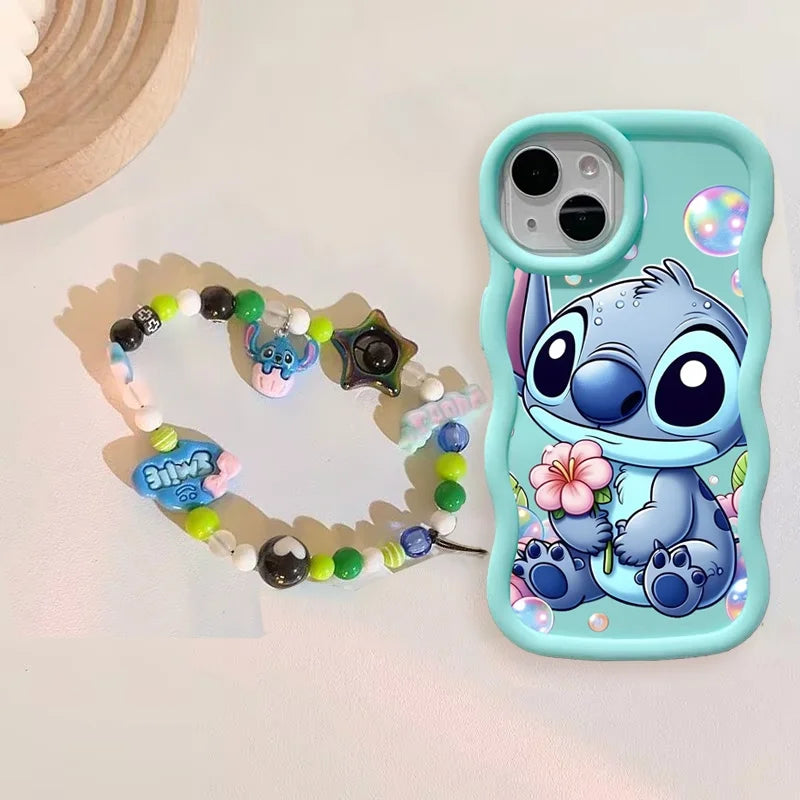 Cute Blue Stitch Chain Phone Case For IPhone 17 Air 16 15 14 13 12 Pro Max Plus 16E Soft Silicone TPU Cover