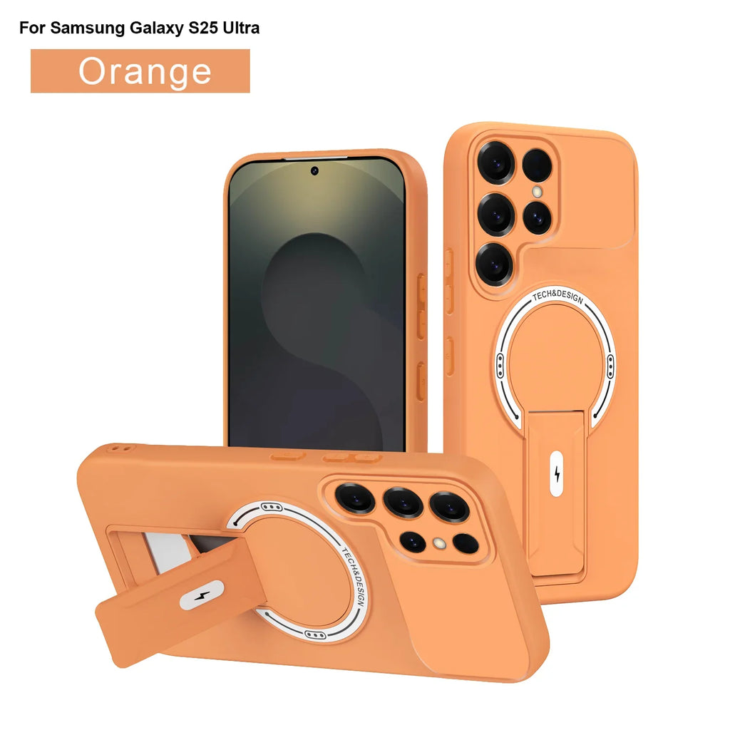Luxury Matte Magnetic Phone Case For Samsung S26 Ultra S24 Plus S23 S22 S25 Ultra For Magseafe Fold Ring Holder Protection Cover