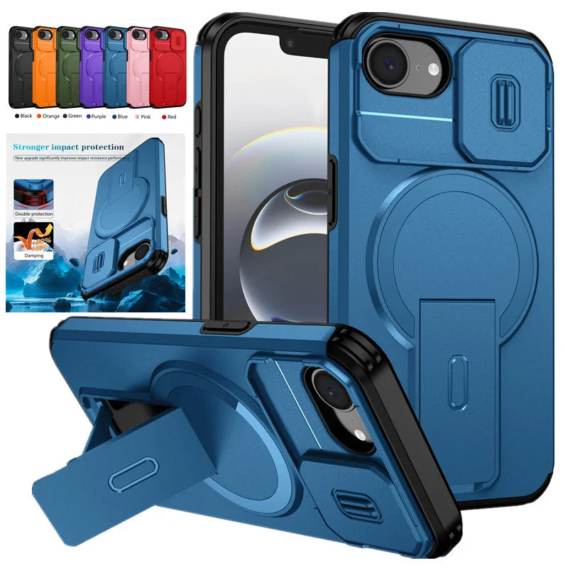 Armor Shockproof Case For Apple iPhone 17e 16e Cover Magnetic Wireless Chraging Fold Stand Shell Fundas