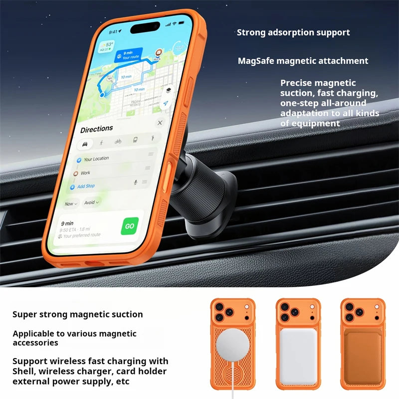360° Rotating Ring Holder Magnetic Mesh Heat Dissipation Case for iPhone 16 15 14 13 12 11 17 Pro Max Air Plus For Magsafe Cover