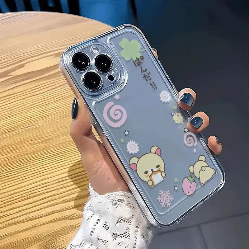 Creative Strawberry Cute Kawaii Bear Phone Case For iPhone XS XR X 16 15 14 13 12 11 Pro Max Mini 7 8 Plus Cartoon Soft Cover