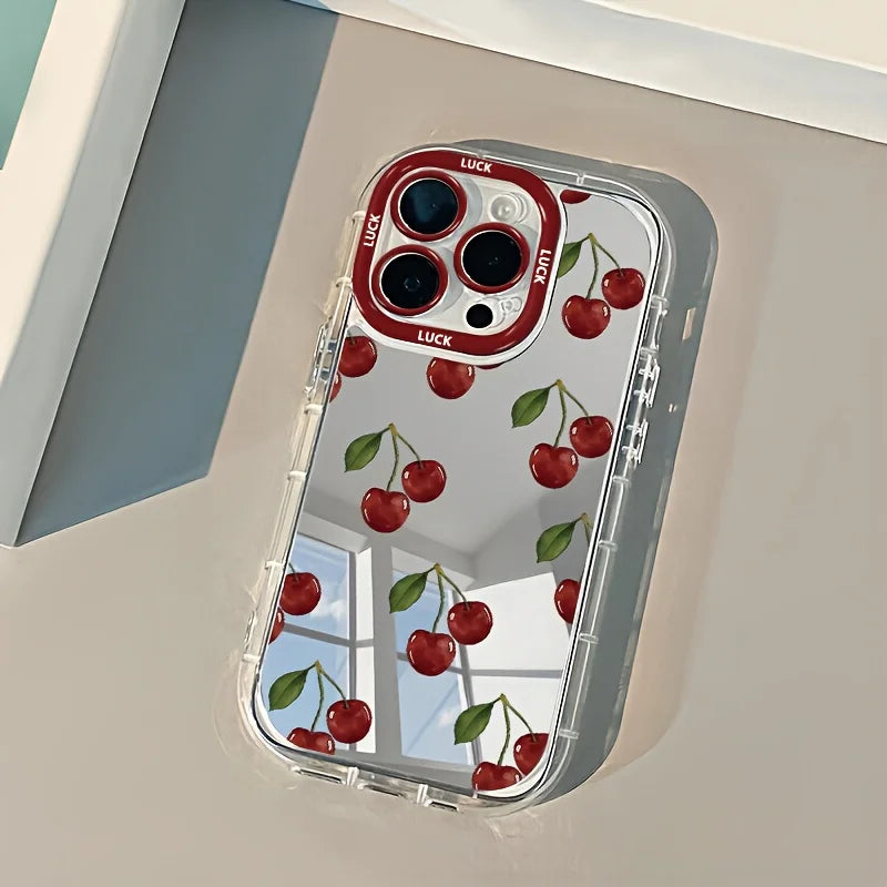 Red Cherry Pattern Mirror Phone Case For iPhone 17 Pro Max Case For iPhone 13 15 14 12 16 Pro XR XS X 7 8 Plus 16e 17 Air Fundas