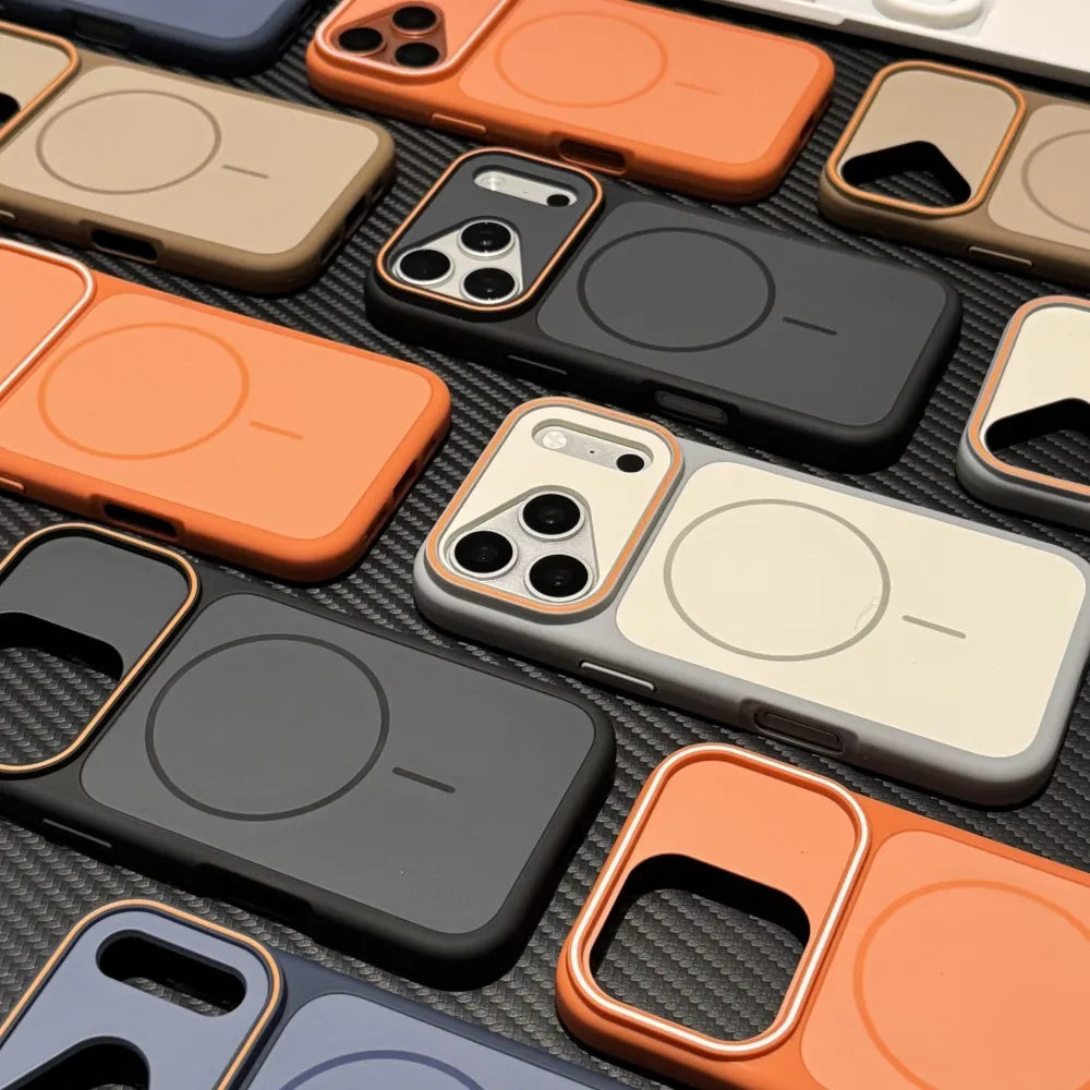 Luxury Glossy Matte Armor Wireless Charging Case for iPhone 17 Air 16 15 14 13 12 Pro Max Plus Silicone Soft Bumper Magnet Cover