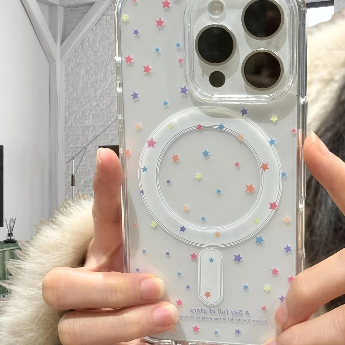Colored stars, transparent magnet case for iPhone17 16, 15 14 13 12 11 Pro Max Plus