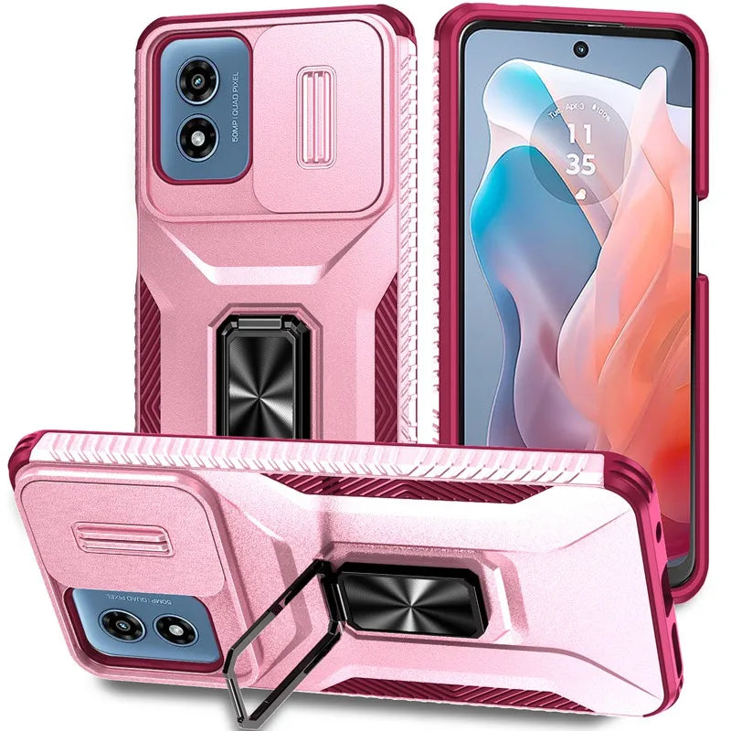 Military Grade Ring Holder Case For Motorola Moto G Play 4G 2024 Cases MotoG Play 4G 2024 Heavy Duty Camera Lens Slide Cover