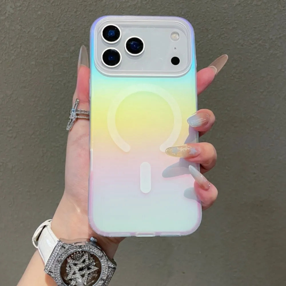 Laser Matte Magnetic Case For iPhone 17 Air 16 15 14 13 12 11 Pro Max Plus 17Pro 16E Wireless Charging Gradient Rainbow Funda