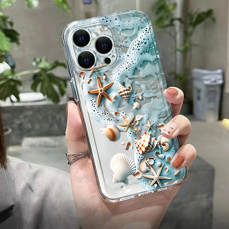 Beach Shell Phone Case For iPhone 17 Air 16 15 14 13 12 11 Pro Max 16 Plus 16E 17E Cover Transparent TPU Bumper Cover