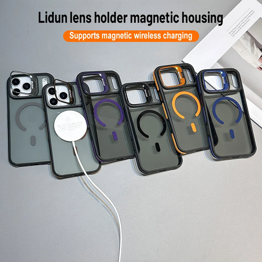 Luxury Magnetic Phone Case With Lens Mount Hard For iPhone 17 Pro Max 17 16 15 13 12 14 11 14 Plus Wireless Charging Cover Funda