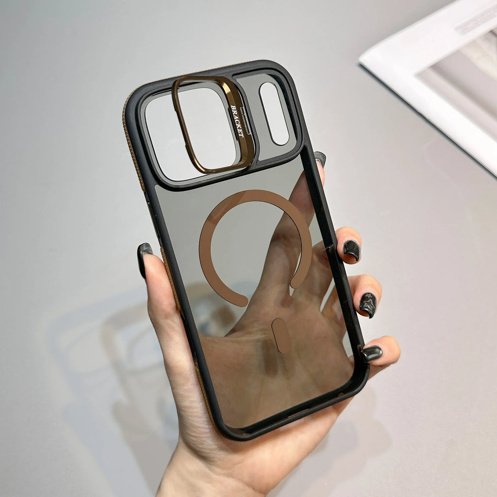 Luxury Matte Transparent For Magsafe Kickstand Stand Phone Case For iPhone 17 16 15 14 Plus 13 12 11 Pro Max Air Magnetic Cover