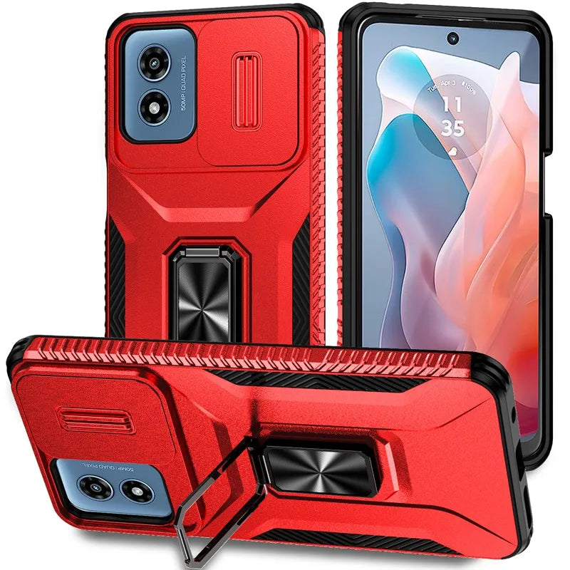 Military Grade Ring Holder Case For Motorola Moto G Play 4G 2024 Cases MotoG Play 4G 2024 Heavy Duty Camera Lens Slide Cover