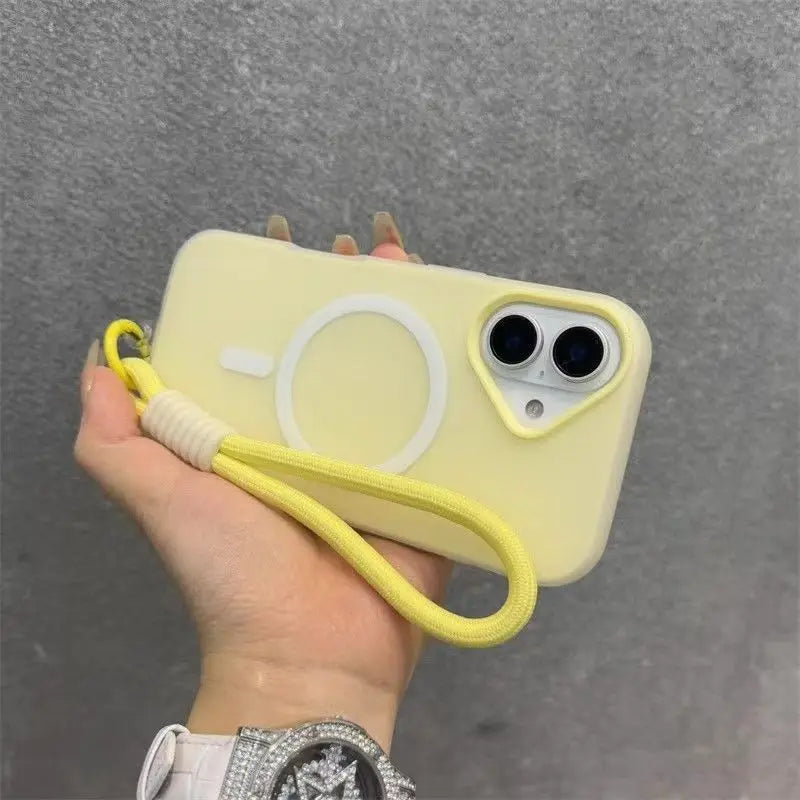 for Magsafe Candy Contrast Lanyard Magneti Case for iPhone 17 16 15 Pro Max 14 Plus 11 12 13 17 Air Hand Wrist Strap Matte Cover