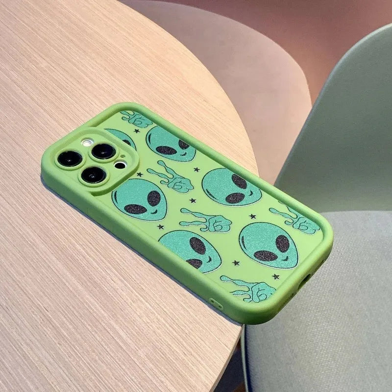 Alien graphic phone case for iPhone 17 Air 16 Pro Max 15 14 13 12 Mini  11 x XR Xs  8 7 plus pro Max mini silicone back cover