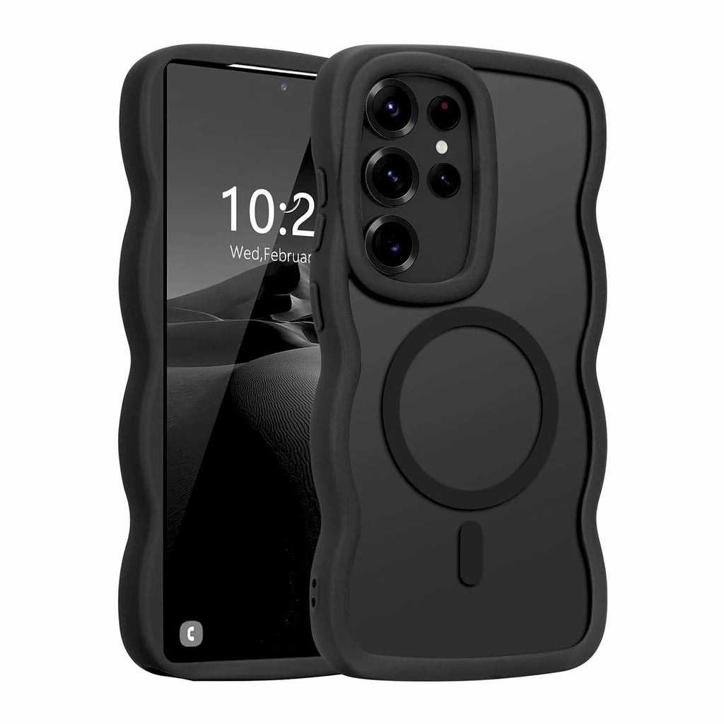 Luxury Wavy Frame translucent Magnetic Wireless Charge Shockproof Case For iPhone 17 16E 16 15 14 13 12 Pro Max Plus 17Air Cover