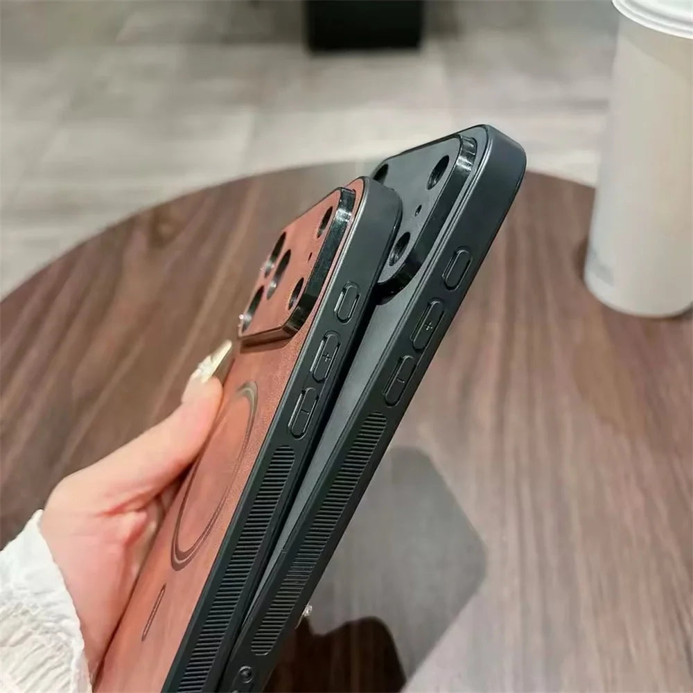 Shockproof Leather for Magsafe Phone Case for iPhone 17 16 15 14 Plus 13 Pro Max Air Magnetic Wireless Charging Back Cover Funda