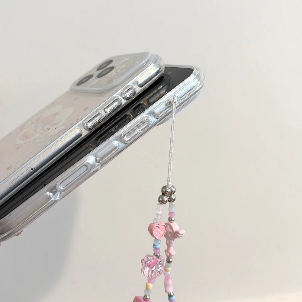 Korean Hello Kitty Glitter Cute Angel KT Cat Phone Case For iPhone 17 16 15  Pro Max Cover With Chain Shockproof Cases Funda