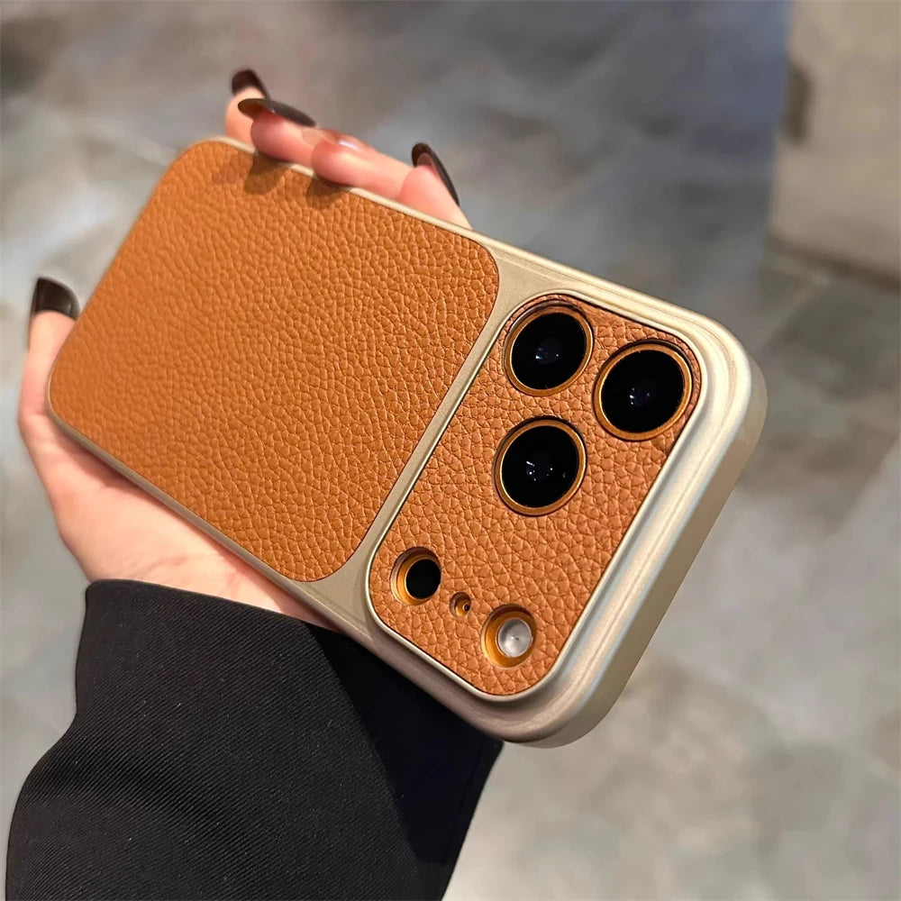 Luxury Litchi Texture Matte phone Case For iPhone 17 16 15 14 13 12 Pro Max Camera Protection Shockproof Instantly Turn 17 Cover