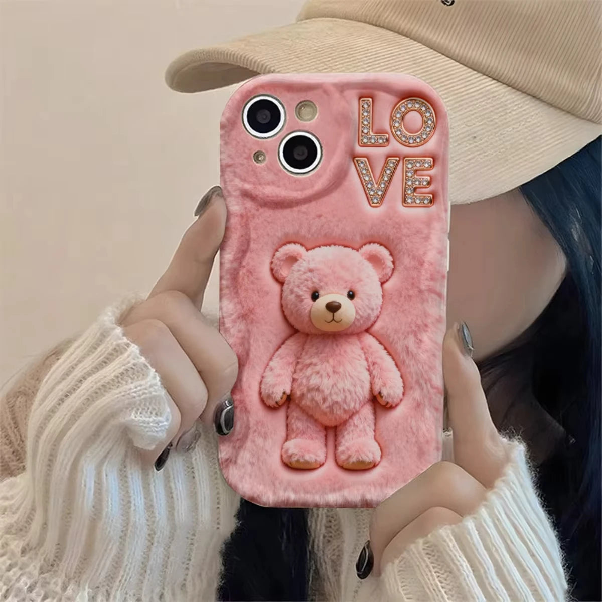 Cute Pink Teddy Bear & Love Phone Case for Xiaomi Redmi Note 15 14 13 12 11 Pro Plus 4G 5G 15C 14C 13C 12C 10 10C 9 9A 9C Cover