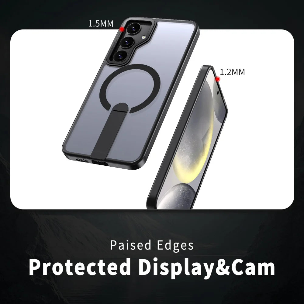 Luxury For Magsafe Wireless Magnetic Charging Stand Case For Samsung S26 S25 S24 S23 Ultra Plus S24 FE Edge Holder Clear Cover