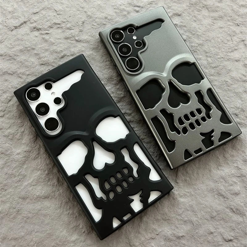 Alien Skull Head Hollow Matte Phone Case for Samsung S24 S23 Ultra Plus Luxury Ghostface Plating Soft Cover for Galaxy S24ultra