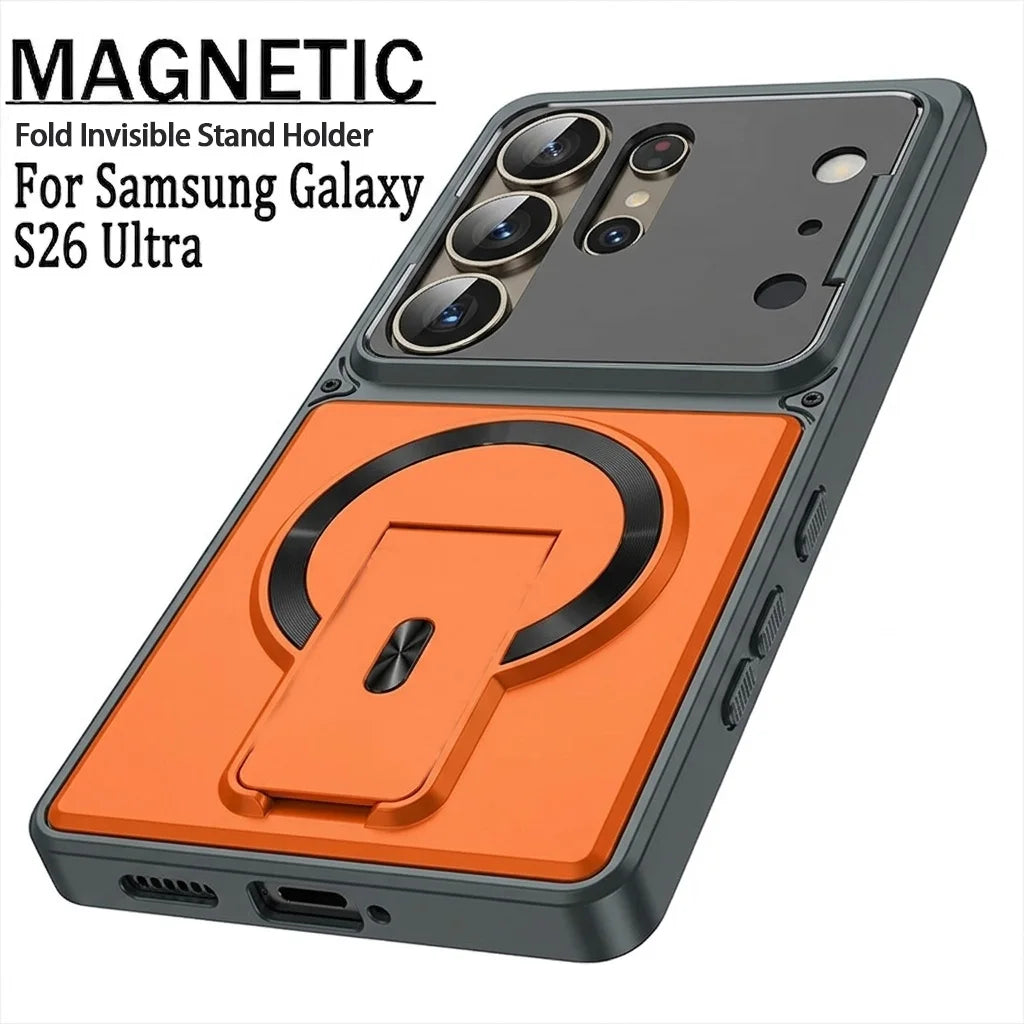 Full Lens Protection Fold Stand Magnetic Phone Case For Samsung Galaxy S26 S25 S24 S23 Ultra A57 A56 A37 A36 For Magsafe Cover