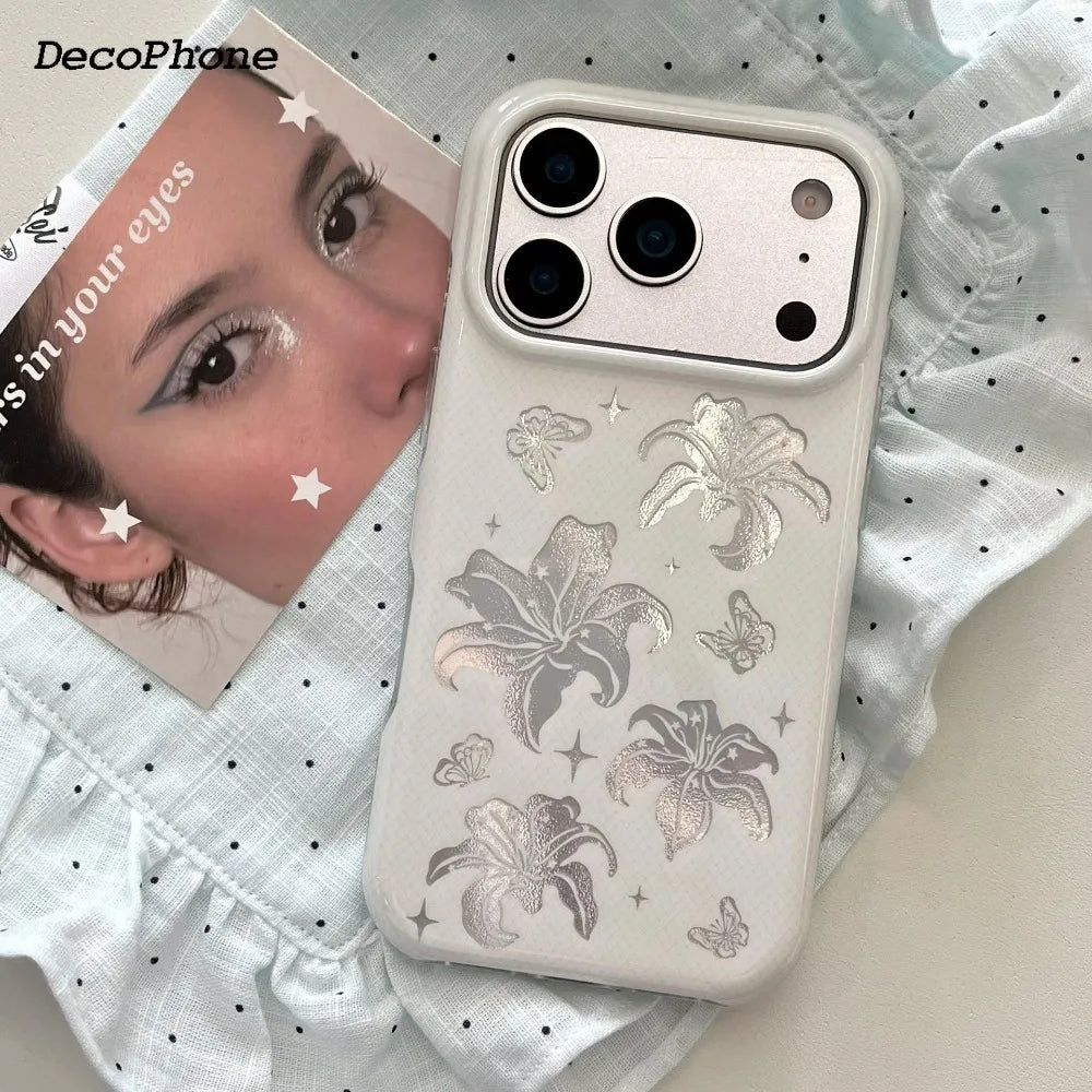 Ins laser bowknot lily flower case&German-imported Bayer TPU Phone Case for iPhone 17 pro max Air