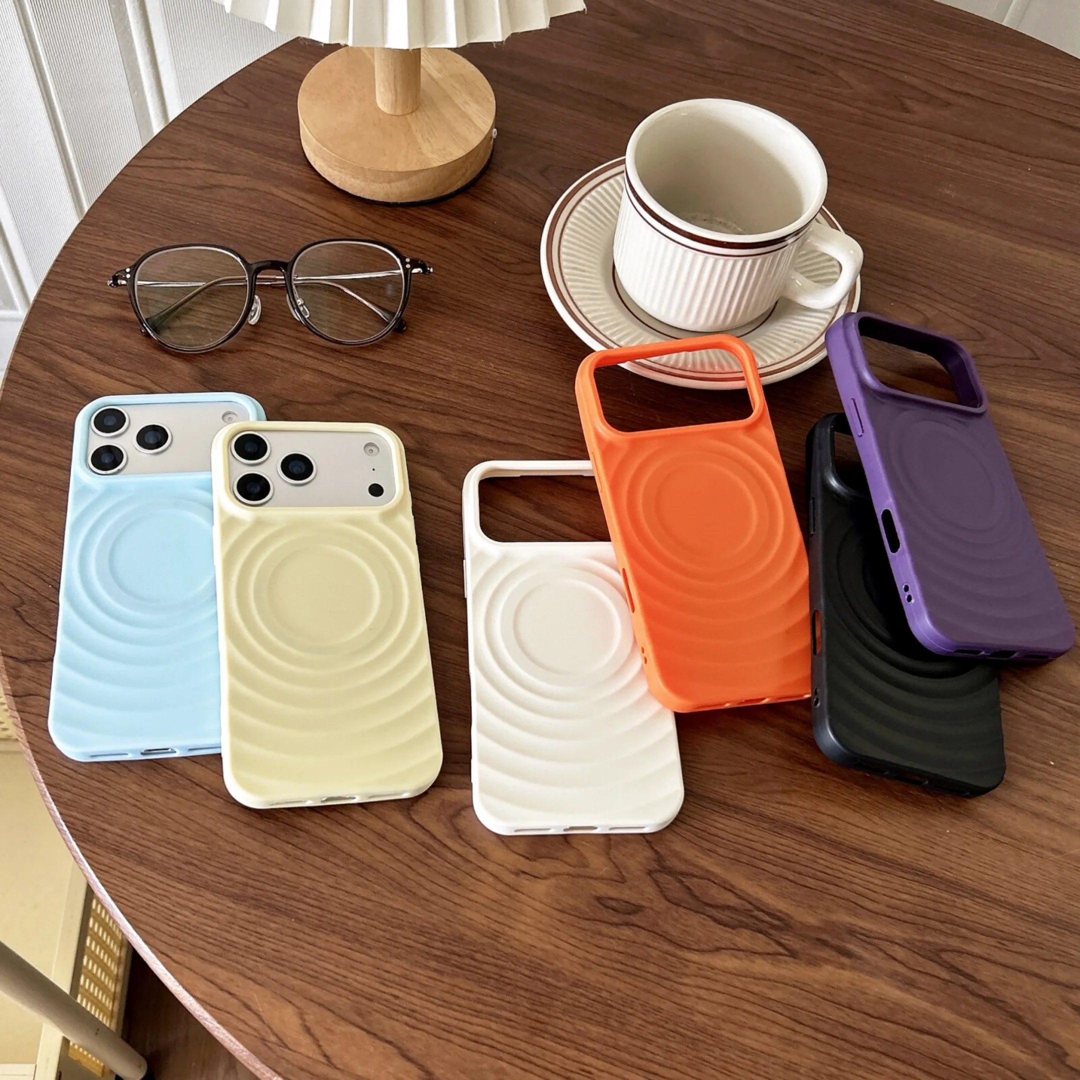 Water Ripple Magnetic Wireless Charge Phone Case for iPhone 17 16 15 14 Plus 13 12 11 Pro max 17Air Matte solid color back cover