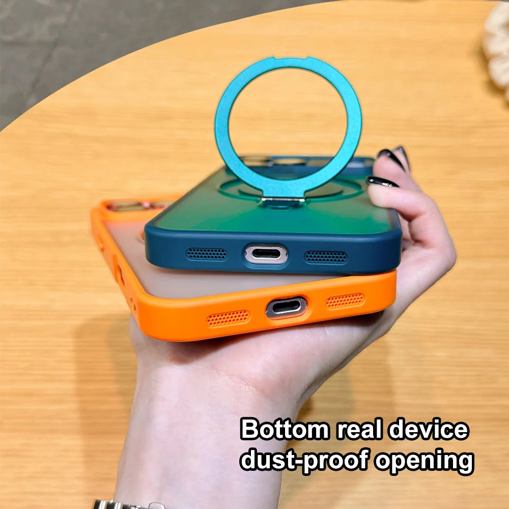 Luxury For Magsafe Wireless Charge Case For iPhone 17 16 15 Plus 14 13 12 11 Pro Max Camera Protect Magnetic Ring Bracket Cover